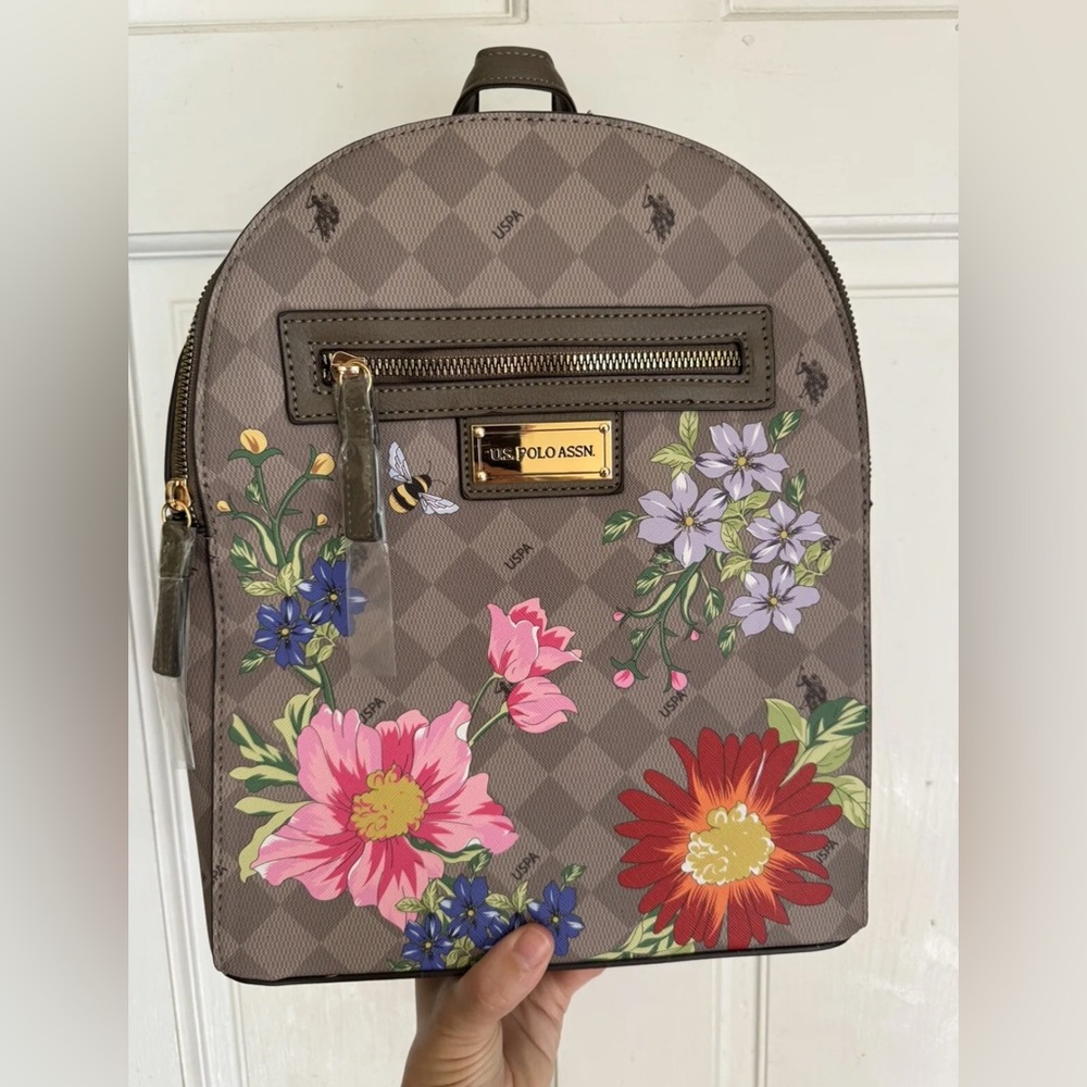 NWT U.S. Polo Assn Floral Diamond  Backpack  Woman - Picture 4 of 4